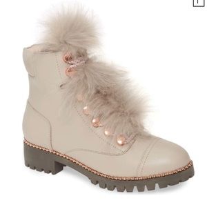 cecilia new york | trekker boot in concrete with gray fox fur
